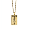 Golden rectangular tarot necklace featuring The Hanged Man design on a slim curb chain - The Hanged Man / Gold