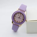Fashionable lavender quartz watch for women with gold bezel and purple leather strap - Purple