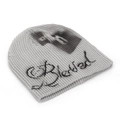 Street style light grey knitted beanie with black hand-drawn letter embroidery for women - One Size / Gray