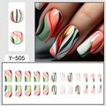 Faux ongles carrés noirs et blancs avec lignes dorées et motifs abstraits fluides - Abstrait Bloc Couleur Fluide (Y-505)