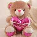 Brown teddy bear plush with metallic pink LOVE heart and soft faux fur texture - Tan / 40CM