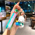 Pochacco keychain pendant with blue bag charm and green scarf on a soft silicone strap - Green Pochacco (B473-3) / Single Piece