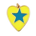 Golden heart pendant with yellow enamel and blue star detail for DIY jewelry making - Yellow Background Blue Star Heart Style (K055898-5)