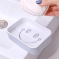 Double-layer drainage soap box with smiley face design in blue and white finish - Layered Style / Nordic Blue