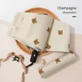 Champagne automatic folding umbrella with brown cartoon bear prints and matching sleeve - 306 Automatic / Sycamore Beige Coffee Bear