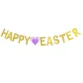 Purple glitter Happy Easter banner with central heart for festive holiday decoration - Heart HAPPY EASTER Gold