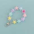 Star-shaped bead keychain with matte pink blue and yellow beads and metal lobster clasp - Macaron Colorful Frosted Star Style (B344-7)