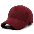 Classic corduroy baseball cap in burgundy with black embroidered letters - Adjustable / Red