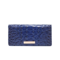 Navy blue crocodile pattern faux leather wallet with gold metal plate and zip closure - Royal Blue