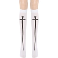 Détail de chaussettes hautes blanches avec croix noire pour costume de religieuse - M / Chaussettes de Nonne Blanches Uniques