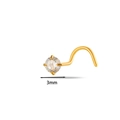 3mm runder Nasenstecker aus Gold mit Zirkonia-Stein und gebogenem Edelstahlstab - Rund / Gold