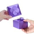 Glossy purple paper gift box with a unique four-petal flower interlocking folding closure - Purple