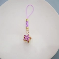 Hollow cloisonné cherry blossom bell with pink woven strap and golden clasp - 14mm / Purple (with Lanyard)