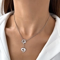 Collana a Y in acciaio inossidabile argento con stella vuota e pendente a cuore - Stella Cuore Color Acciaio (3978)