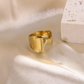 Adjustable gold stainless steel wide ring featuring an embossed letter T design - Letter T / Gold