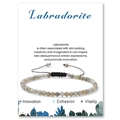 Detail of 4mm Labradorite beaded bracelet on a message card with adjustable black cord - Labradorite Bracelet