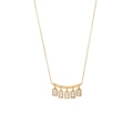 Gold stainless steel necklace with five rectangular pendants set with white zircons - White