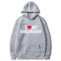 Gray hoodie sweatshirt with I Love My Girlfriend print and red heart detail - S / I Love My Girlfriend (Top) / Light Gray