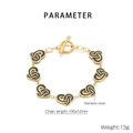 Macro detail of stainless steel heart toggle bracelet showing 195x12mm size and 13g weight - Gold (KB186692-GC)