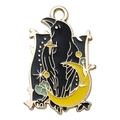 Enamel skull crow charm with yellow crescent moon and stars for DIY jewelry making - Moon Star Crow