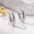 Detail showing the exact dimensions and textured surface of the silver wave hoop earrings - EH741 Silver Textured Hoops