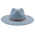 Detail of light blue fedora hat featuring a chunky gold acrylic chain on the brim - Adult (57-60cm) / Sky Blue (Acrylic)