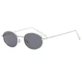 Retro-Oval-Sonnenbrille mit dünnem silbernem Metallrahmen und grauen Gläsern, C3 - Silberner Rahmen Graue Gläser