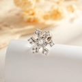 Silver snowflake ear stud featuring sparkling clear cubic zirconia and screw back post - Snowflake White Star (A1003-1#)