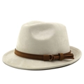 Classic light grey suede fedora hat with dark brown leather band and gold buckle - M (56-58cm) / Suede Beige