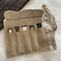 Khaki Leinwand Uhrenarmband Rolltasche mit fünf Schlitzen und Druckknopfverschluss - 5 Schlitze / Khaki