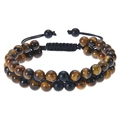 Zweilagiges geflochtenes Armband mit Tigerauge-Stein und matten schwarzen Achatperlen - 6mm Tigerauge Armband