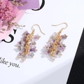 Handmade amethyst natural stone tassel earrings with gold wire wrap and fish hook design - Gold Hook Style / Purple Clear Chip Stone