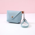 Light blue PU leather mini envelope pouch keychain with wristlet and metal chain - Lake Blue