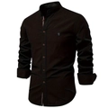 Dettaglio camicia nera in lino e cotone con collo alla coreana e ricamo bianco - XS / Nero (SH291)