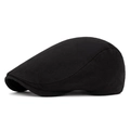 Classic black cotton ivy cap with structured flat design and side stitching detail - Back Button Style / Black