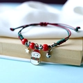 Christmas snowman woven bracelet with red and green braided rope and charms - Scarf Snowman