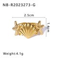 Detailed view of 18K gold starfish and seashell ring with size and weight dimensions - Adjustable Open / Gold Shell Sea Star Open Style (NB-R2023273-G)