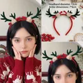 Christmas reindeer antler headband with green flocking, red berries, and white fur pom-poms - Style 9: Green Antlers with Pomegranate Berries