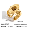 Makroaufnahme von 18K Gold-Edelstahlring mit ovalem Tigerauge-Stein und radialem Metallrahmen - Strahlendes Mehrschichtiges Oval Tigerauge (JDR0307008)