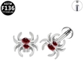 F136 titanium spider labret stud with red zircon stones and internal thread - Silver Spider Style (Red Rhinestone) / Silver