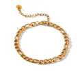 Polished 18K gold-plated Figaro chain bracelet with lobster clasp and round pendant - Figaro Bracelet (5mm Width) (HC-B20460-5mm)