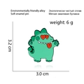 Cartoon green dinosaur enamel pin badge with heart eyes and red tongue detail - Heart Eyes Dinosaur