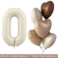Detail of 40-inch cream number zero and 18-inch heart-shaped balloons for birthday party - Creamy Number 0 / Number And Heart Balloon Combination