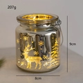 Silver mercury glass Christmas candle holder with reindeer pattern and warm LED lights - Medium / Gold