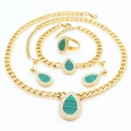 Vergoldetes Schmuckset mit grünem Malachit-Tropfenanhänger und Kristallumrandung - Grüner Malachit-Stil (KS200999-LX)