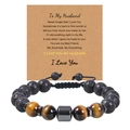 Detail of 10mm lava stone and tiger eye bead bracelet with husband gift card message - To My Husband