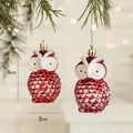 Set of red owl Christmas ornaments with glitter details hanging on a festive pine branch - Owl (Set of 2)