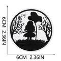 Round black and white embroidery patch with tree and girl silhouette, 6cm diameter - Round Silhouette (W12MZ-09-15)