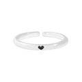Minimalist S925 sterling silver open ring featuring a delicate black heart design - Solid Heart Style (JZ1085) / 925 Silver / Silver