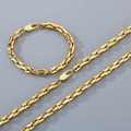 Conjunto de pulsera y collar para hombre en oro con eslabones tipo bambú pulidos - Pulsera 20CM / Dorado